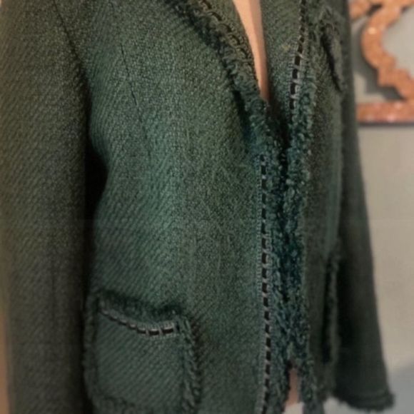 Dialogue Tweed Teal Frayed Wool Blend Blazer size 12 - Picture 9 of 14